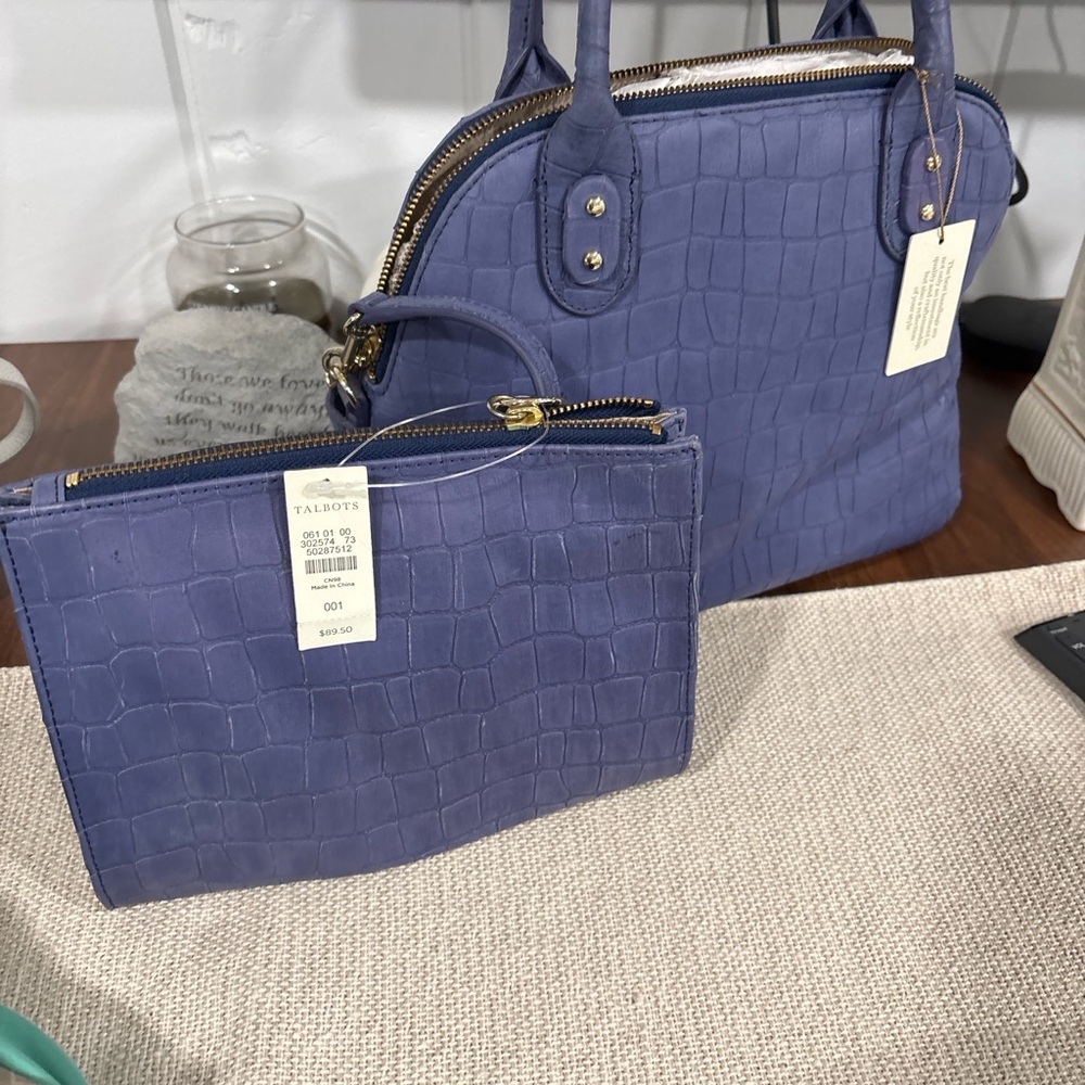 New with tags Talbots Croc-embossed Satchel and Wristlet set